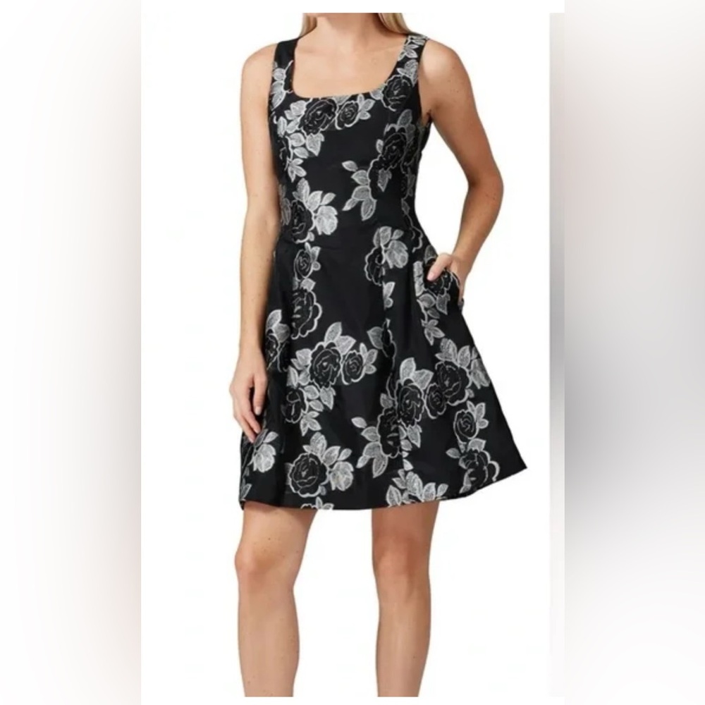 Prabal Gurung Collective Black Floral Jacquard Flare Dress size‎ 2